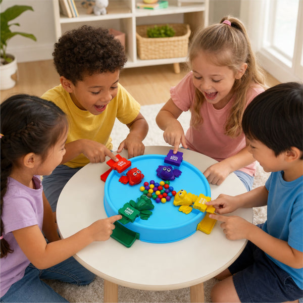 Chanak Hungry Frog Game for Kids 4+ Years | Press & Catch Frog Eating Beans Game with 32 Balls – BIS Approved (Blue)