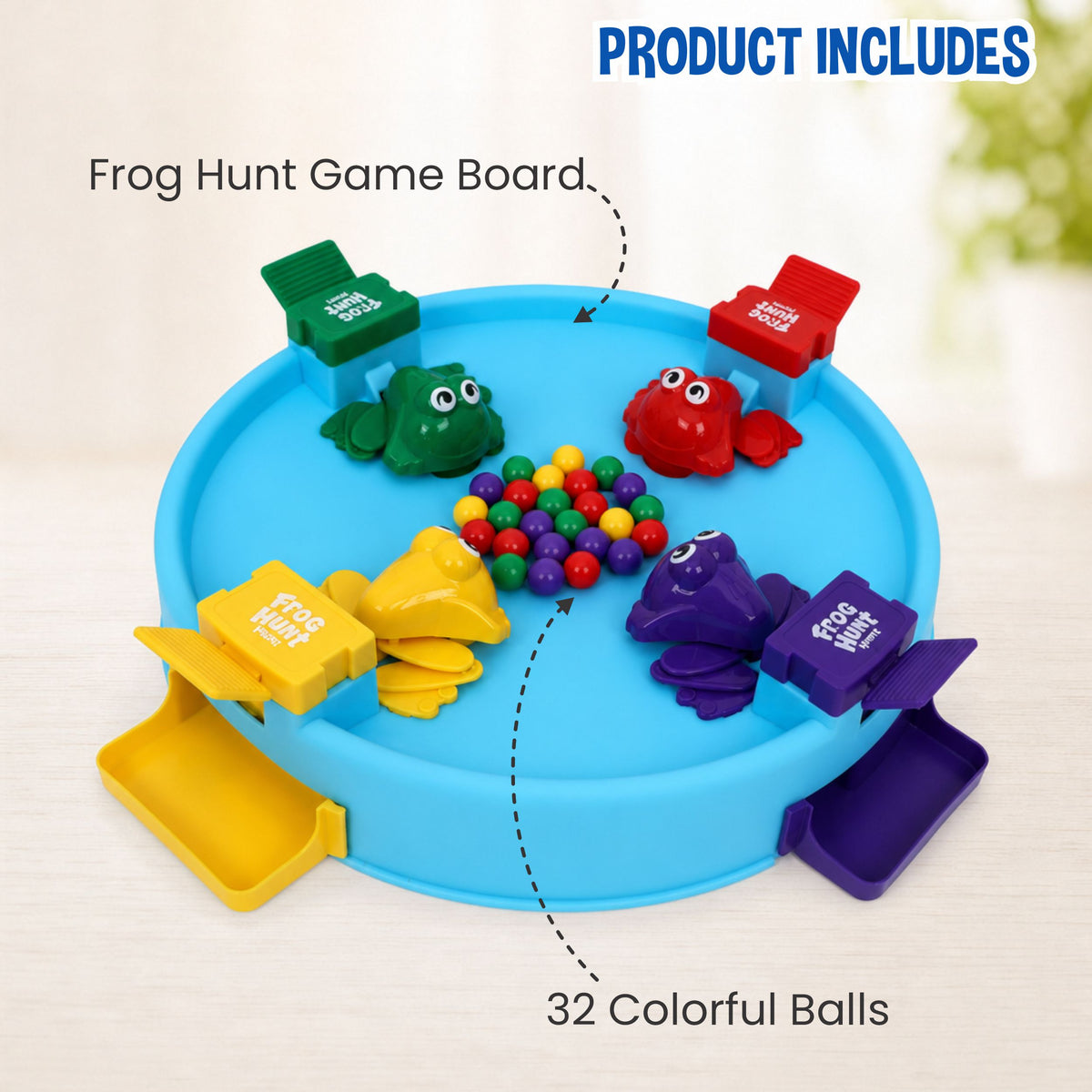 Chanak Hungry Frog Game for Kids 4+ Years | Press & Catch Frog Eating Beans Game with 32 Balls – BIS Approved (Blue)