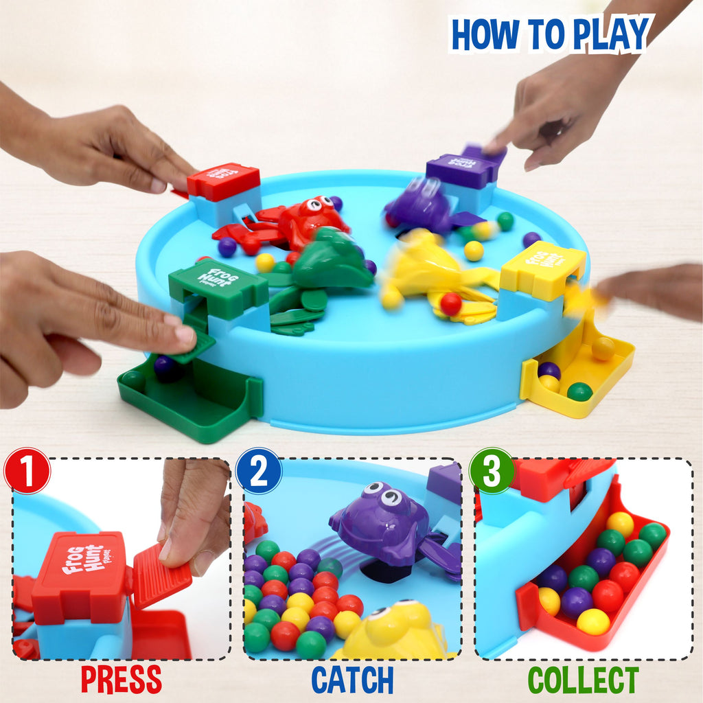 Chanak Hungry Frog Game for Kids 4+ Years | Press & Catch Frog Eating Beans Game with 32 Balls – BIS Approved (Blue)