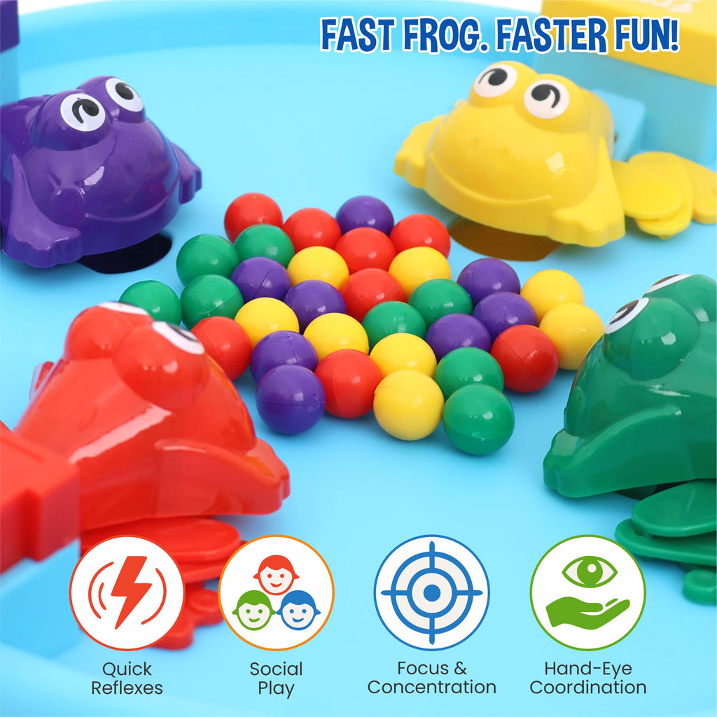 Chanak Hungry Frog Game for Kids 4+ Years | Press & Catch Frog Eating Beans Game with 32 Balls – BIS Approved (Blue)