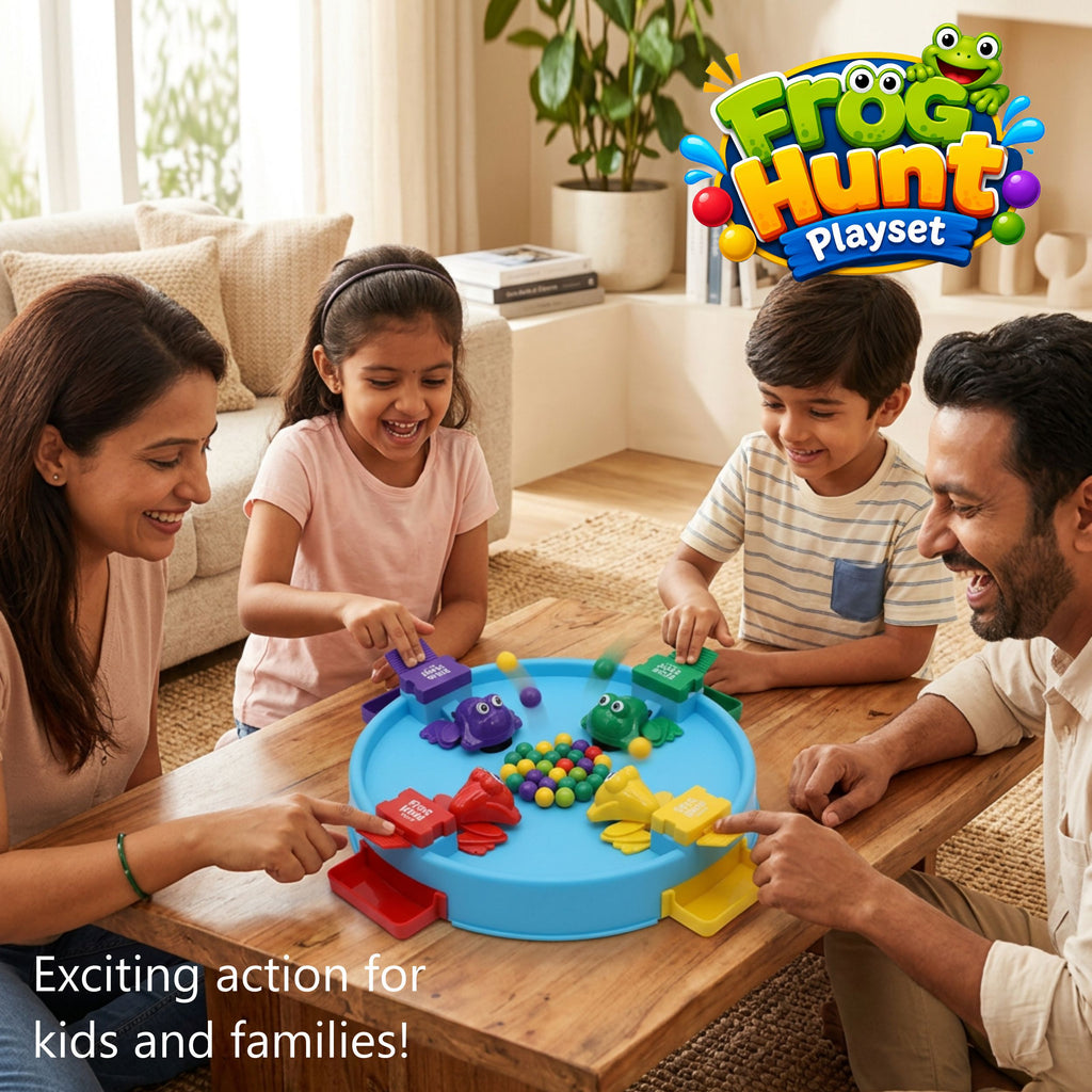 Chanak Hungry Frog Game for Kids 4+ Years | Press & Catch Frog Eating Beans Game with 32 Balls – BIS Approved (Blue)