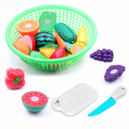 Chanak's Fruits and Vegetables Set in One Basket with Chopper Board & Knife for Kids, Fruit & Vegetable Combo (Green Basket) - chanak