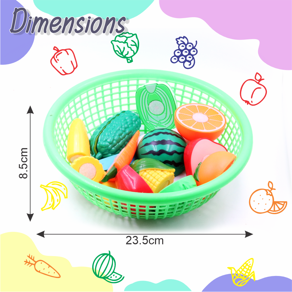 Chanak's Fruits and Vegetables Set in One Basket with Chopper Board & Knife for Kids, Fruit & Vegetable Combo (Green Basket) Aditi Toys Pvt. Ltd.