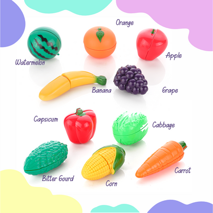 Chanak's Fruits and Vegetables Set in One Basket with Chopper Board & Knife for Kids, Fruit & Vegetable Combo (Pink Basket) - chanak