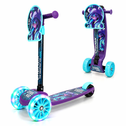 Chanak 3 Wheel Kick Scooter for Kids, Adjustable Handlebar Kids Scooter with LED Wheels & Rear Brake, Ergonomic Grips with Foldable Design, Up to 50 kg, Skating Cycle for Boys & Girls 3Y+, Blue