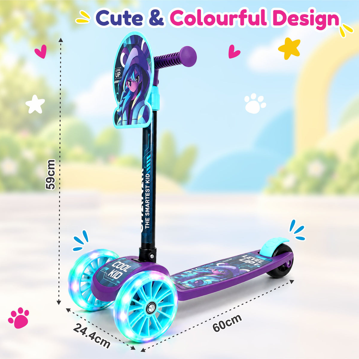 Chanak 3-Wheel Kick Scooter for Kids 3+ Years | LED Wheels, Foldable, Adjustable Handlebar & Rear Brake – BIS Approved (Blue)