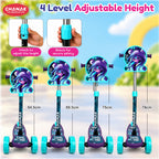 Chanak 3 Wheel Kick Scooter for Kids, Adjustable Handlebar Kids Scooter with LED Wheels & Rear Brake, Ergonomic Grips with Foldable Design, Up to 50 kg, Skating Cycle for Boys & Girls 3Y+, Blue