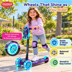 Chanak 3 Wheel Kick Scooter for Kids, Adjustable Handlebar Kids Scooter with LED Wheels & Rear Brake, Ergonomic Grips with Foldable Design, Up to 50 kg, Skating Cycle for Boys & Girls 3Y+, Blue