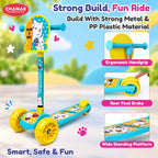 Chanak 3 Wheel Kick Scooter for Kids, Adjustable Handlebar Kids Scooter with LED Wheels & Rear Brake, Ergonomic Grips with Foldable Design, Up to 50 kg, Skating Cycle for Boys & Girls 3Y+, Yellow