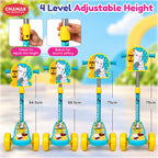 Chanak 3 Wheel Kick Scooter for Kids, Adjustable Handlebar Kids Scooter with LED Wheels & Rear Brake, Ergonomic Grips with Foldable Design, Up to 50 kg, Skating Cycle for Boys & Girls 3Y+, Yellow