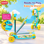 Chanak 3 Wheel Kick Scooter for Kids, Adjustable Handlebar Kids Scooter with LED Wheels & Rear Brake, Ergonomic Grips with Foldable Design, Up to 50 kg, Skating Cycle for Boys & Girls 3Y+, Yellow