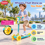 Chanak 3 Wheel Kick Scooter for Kids, Adjustable Handlebar Kids Scooter with LED Wheels & Rear Brake, Ergonomic Grips with Foldable Design, Up to 50 kg, Skating Cycle for Boys & Girls 3Y+, Yellow