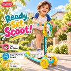 Chanak 3 Wheel Kick Scooter for Kids, Adjustable Handlebar Kids Scooter with LED Wheels & Rear Brake, Ergonomic Grips with Foldable Design, Up to 50 kg, Skating Cycle for Boys & Girls 3Y+, Yellow