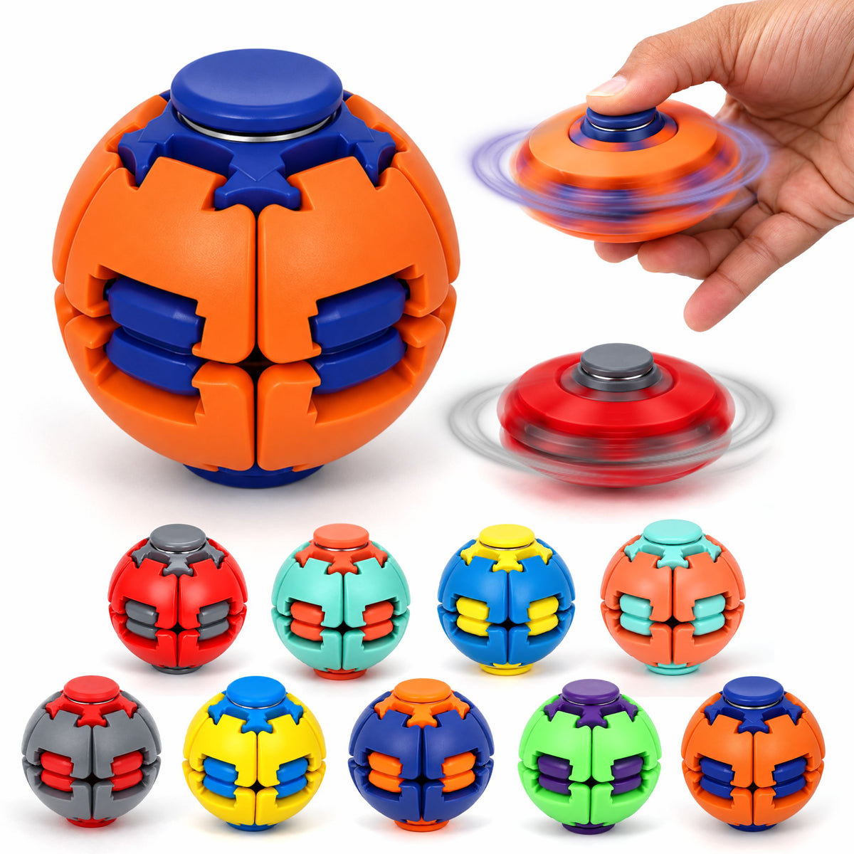 Chanak 2-in-1 Fidget Spinner Ball for Kids & Adults | Press & Transform 360° Stress Relief Toy – BIS Approved (Pack of 2)