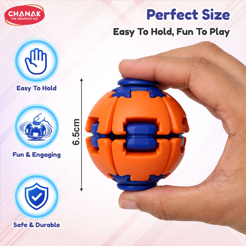 Chanak 2-in-1 Fidget Spinner Ball for Kids & Adults | Press & Transform 360° Stress Relief Toy – BIS Approved (Pack of 2)