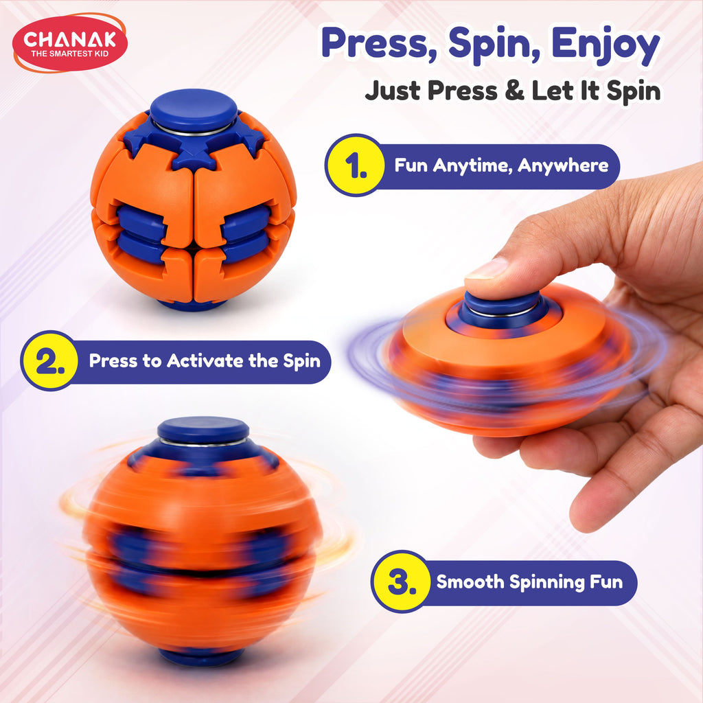 Chanak 2-in-1 Fidget Spinner Ball for Kids & Adults | Press & Transform 360° Stress Relief Toy – BIS Approved (Pack of 2)