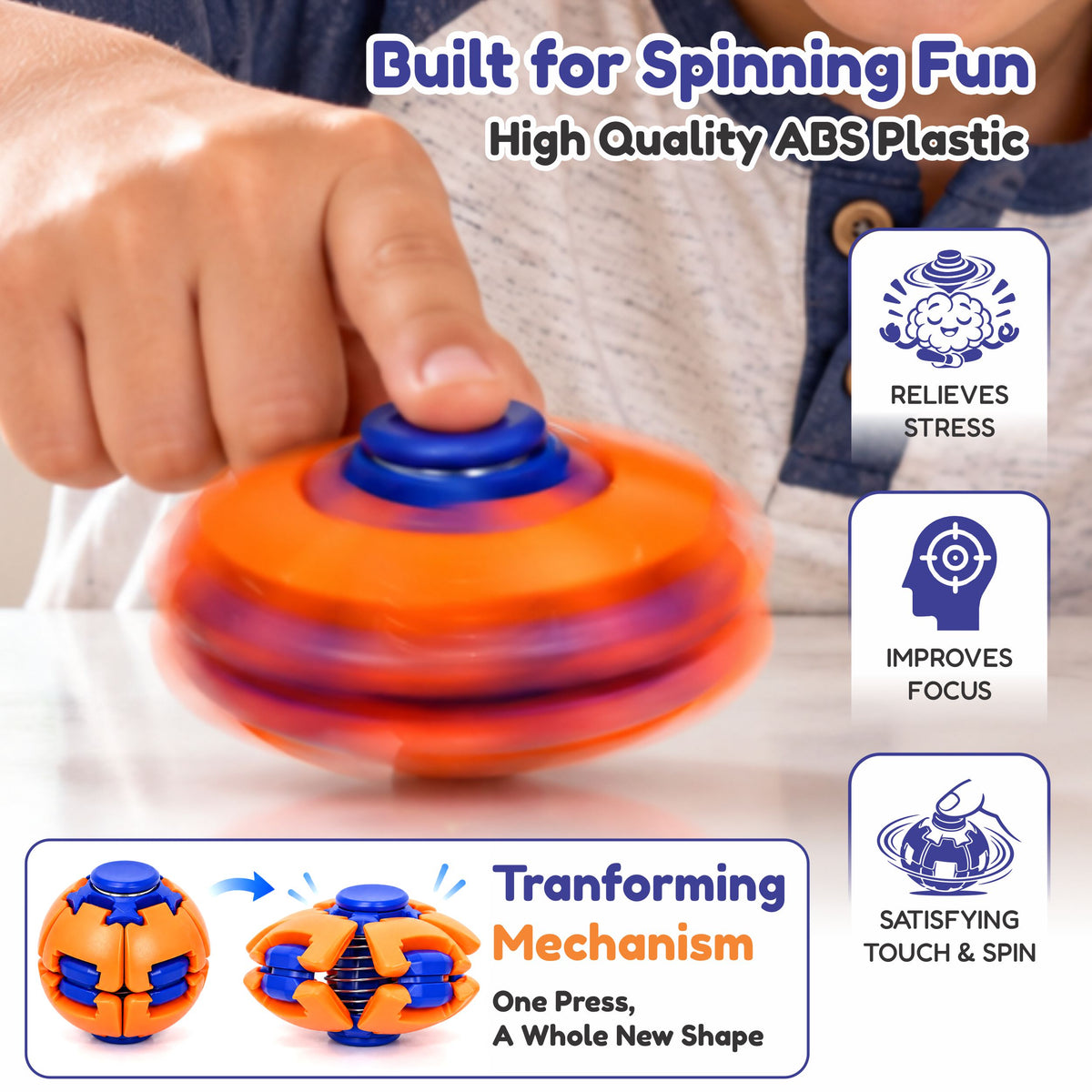 Chanak 2-in-1 Fidget Spinner Ball for Kids & Adults | Press & Transform 360° Stress Relief Toy – BIS Approved (Pack of 2)
