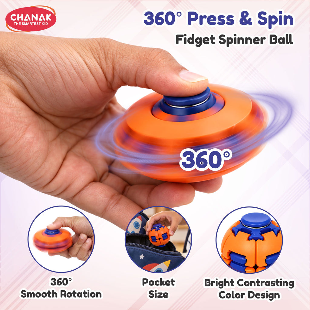 Chanak 2-in-1 Fidget Spinner Ball for Kids & Adults | Press & Transform 360° Stress Relief Toy – BIS Approved (Pack of 2)