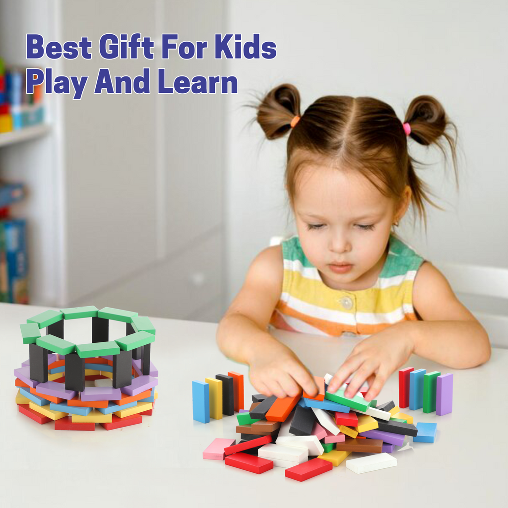 Chanak Wooden Domino Blocks for Kids 3+ Years | 100 Pcs Colourful Stacking Building Blocks – BIS Approved
