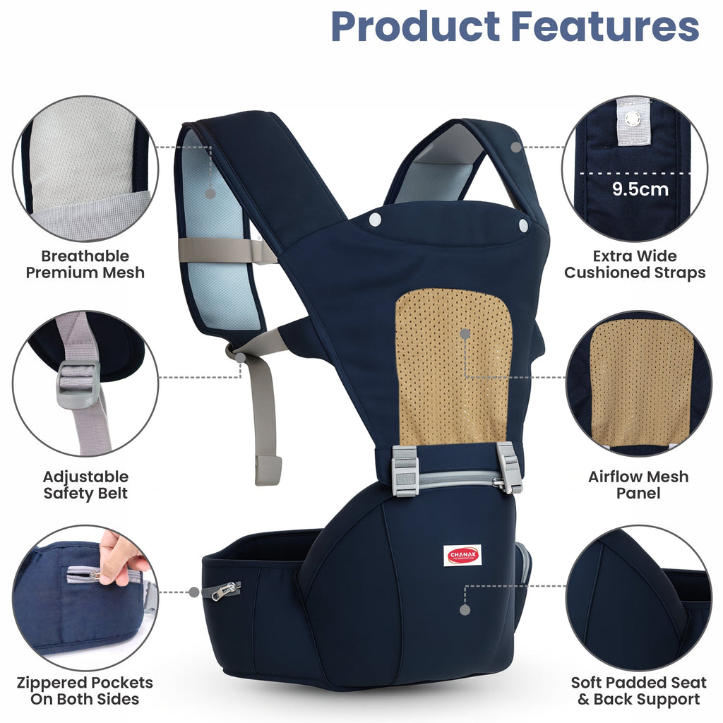 Chanak Heaven Hug Baby Hip Seater For 4+ Months Babies, Adjustable, Breathable & Comfortable with Storage Pockets, Supports up to 15kg For New Born Babies, Above 3+ Month Aditi Toys Pvt. Ltd.