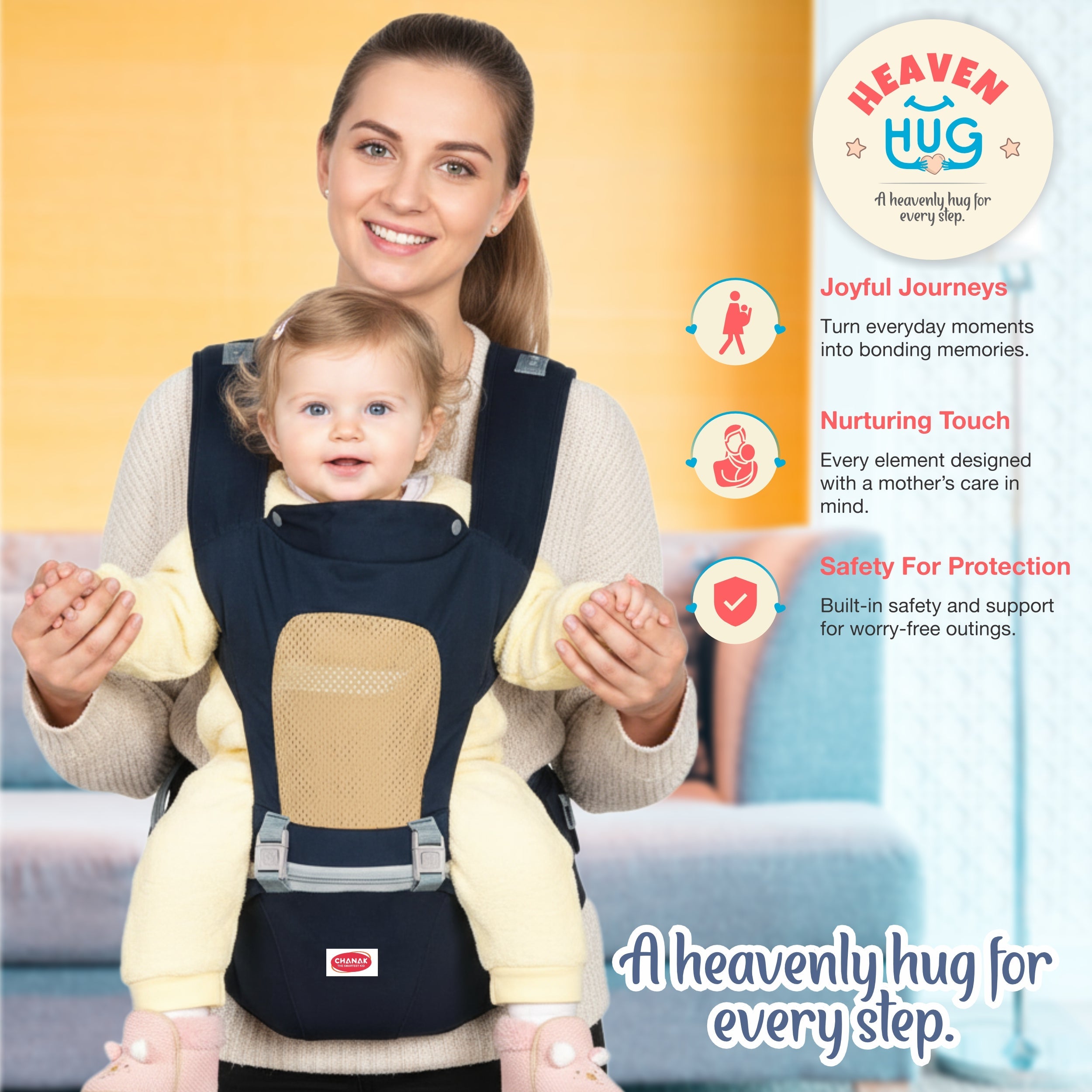 Chanak Heaven Hug Baby Hip Seater For 4+ Months Babies, Adjustable, Breathable & Comfortable with Storage Pockets, Supports up to 15kg For New Born Babies, Above 3+ Month Aditi Toys Pvt. Ltd.