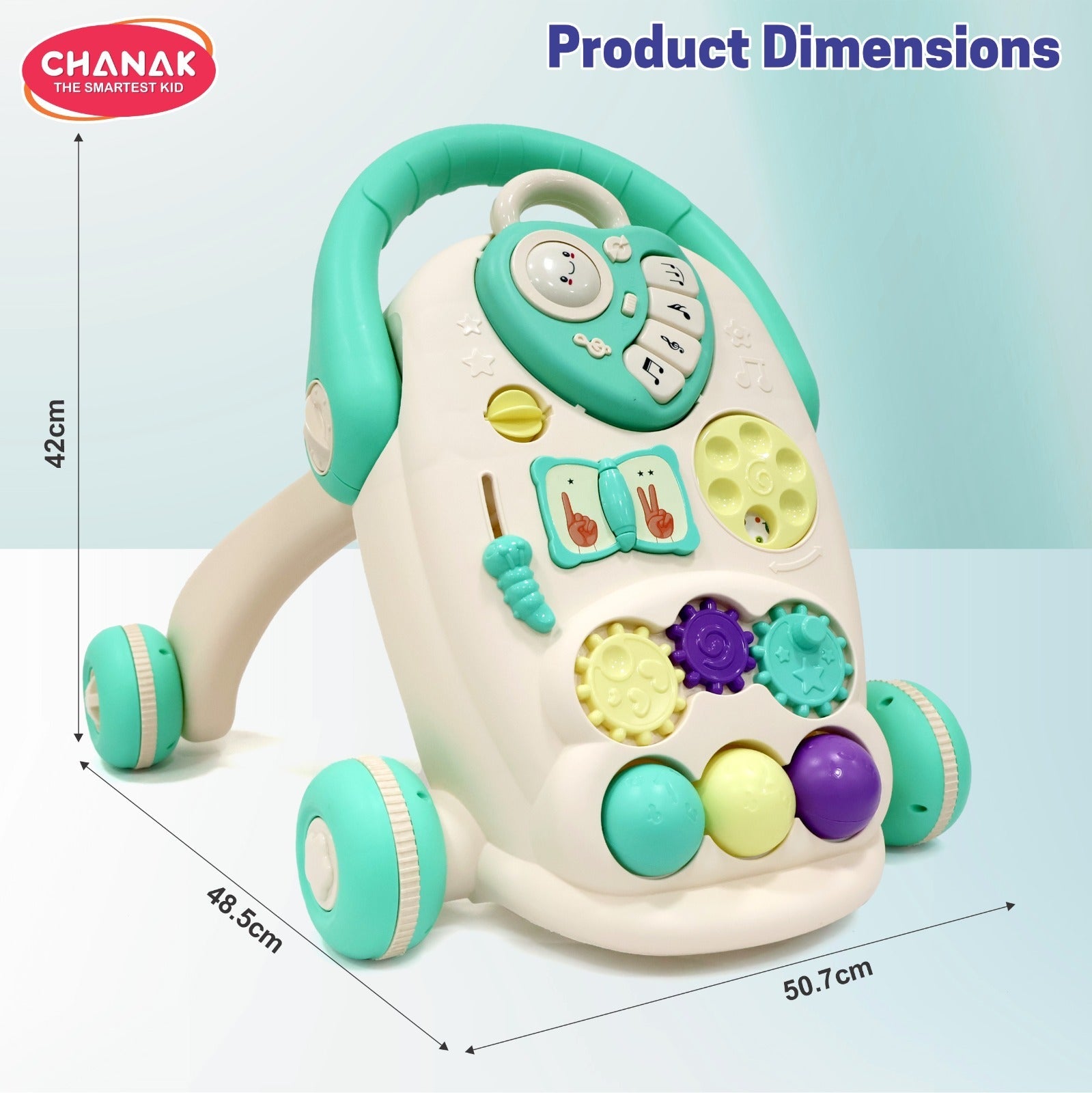 Chanak Happy Feet Baby Walker for 9+ Months, Adjustable Speed, Anti-Slip Wheels, Music & Activity Center, BPA-Free, Stable Design with Water Tank, Interactive Push Walker for Baby Boys & Girls chanak