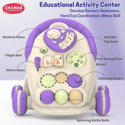 Chanak Happy Feet Baby Walker for 9+ Months, Adjustable Speed, Anti-Slip Wheels, Music & Activity Center, BPA-Free, Stable Design with Water Tank, Interactive Push Walker for Baby Boys & Girls chanak