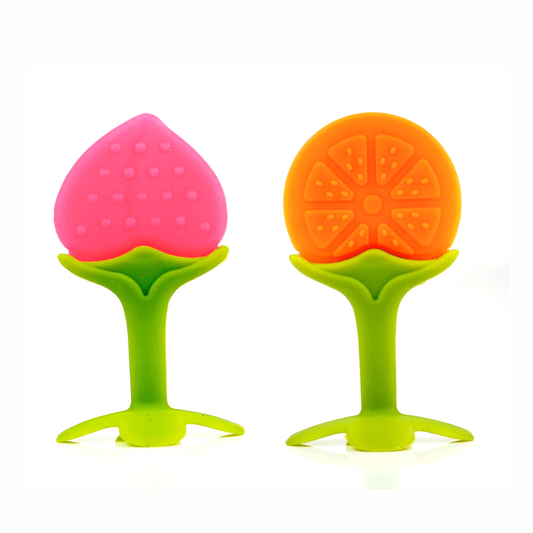 Chanak Baby Silicone Fruit Teether for Toddlers (Orange & Pink) - chanak