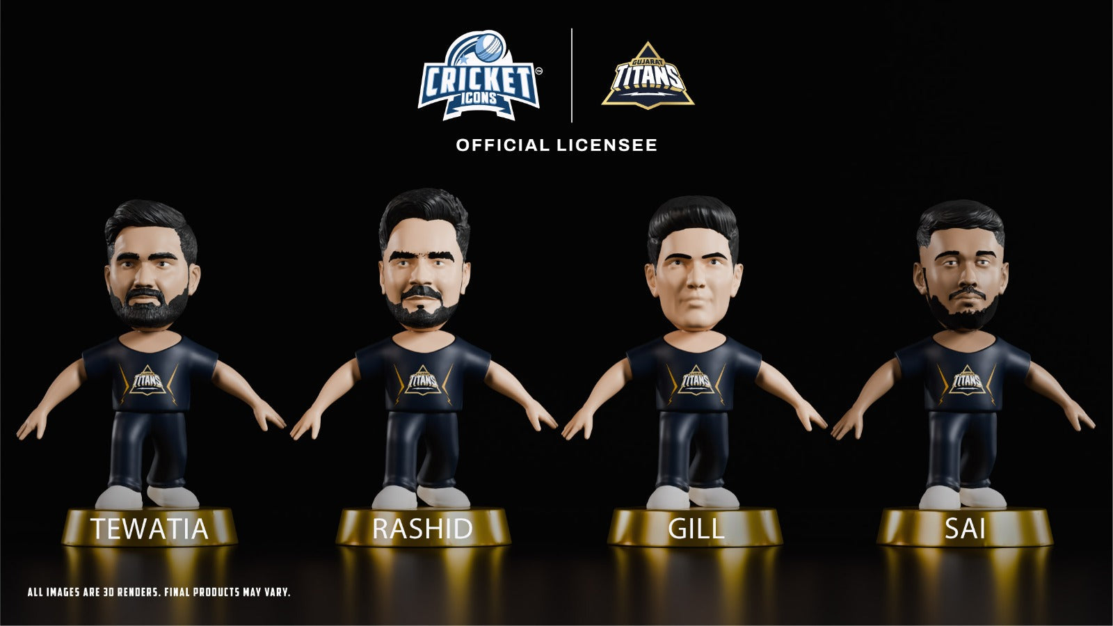 Chanak Cricket Icons Action Figure Assorted Gujarat Titans Collectible Miniature Figurine, IPL Edition 360° Rotatable Head, GT Cricket Player for Fans & Kids, Perfect Gift & Collectors Pack of 4 chanak