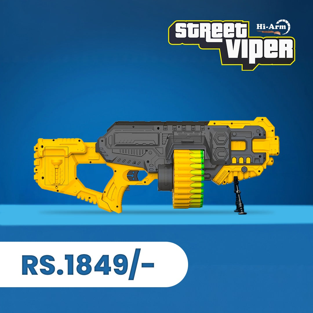 Street Viper Big Blaster Motorized Dart Gun Toy Includes 30 Soft Foam Bullet Darts, 60-Foot Firing Range, Rechargeable Electric Battery Design for Boys Girls, Above 5+ Age(Yellow-Grey) chanak