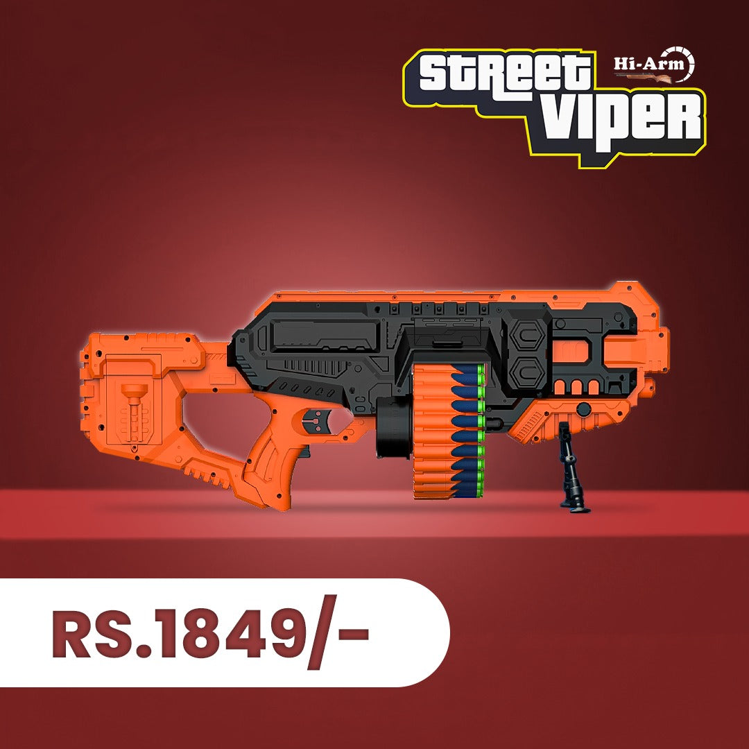 Street Viper Big Blaster Motorized Dart Gun Toy Includes 30 Soft Foam Bullet Darts, 60-Foot Firing Range, Rechargeable Electric Battery Design for Boys Girls, Above 5+ Age(Black-Orange) Aditi Toys Pvt. Ltd.