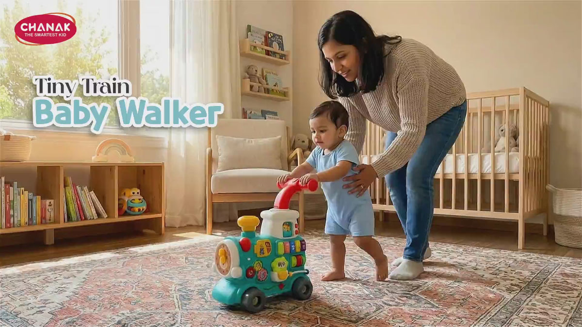 Chanak Tiny Train Baby Walker for 9+ Months | 5-in-1 Activity Centre with Piano, Gears & Maze – BIS Approved