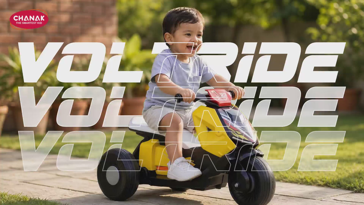 Chanak Electric Scooty for Kids 3+ Years | 6V Rechargeable 3-Wheel Ride-On with Heavy Duty Tyres – BIS Approved (Yellow)