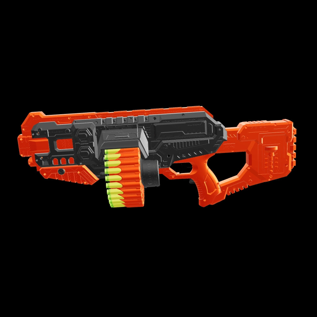 Chanak Motorized Dart Blaster Gun for Kids 5+ Years | 30 Foam Bullets, 60 Feet Range, Rechargeable – BIS Approved (Black-Orange)