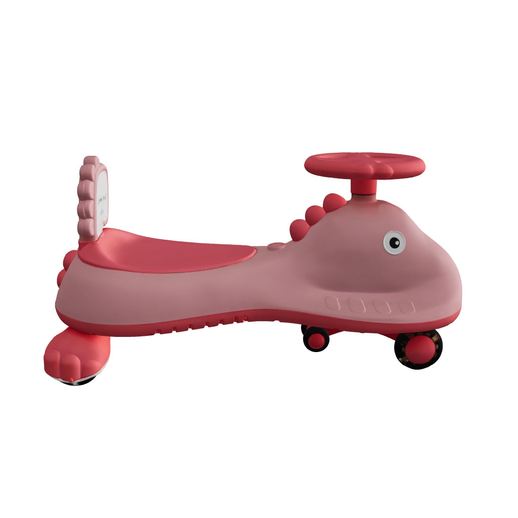 Chanak Dino Swing Ride-On Car for Kids 3+ Years | 360° Wheels, Lights & Music Animal Shape Wiggle Car – BIS Approved (Pink)