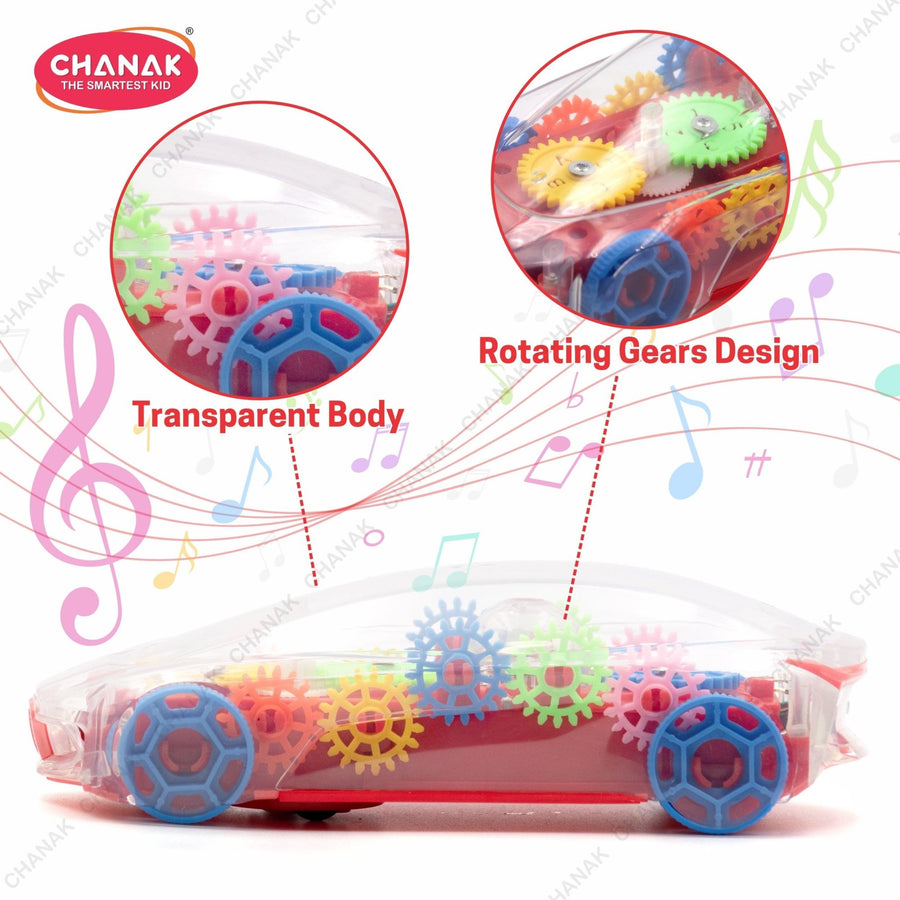 Chanak Transparent 3D Gear Car for Kids (Red) - chanak