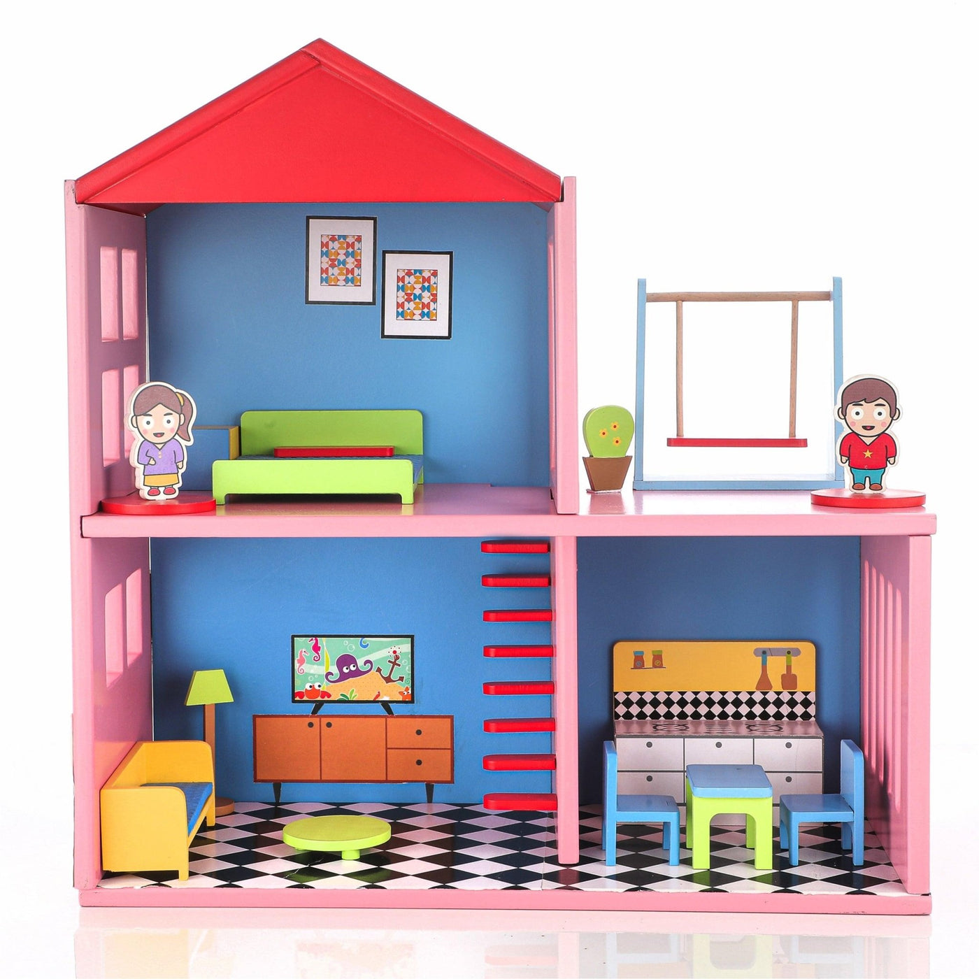 Chanak Wooden Doll House for Kids (16 Pieces) - chanak