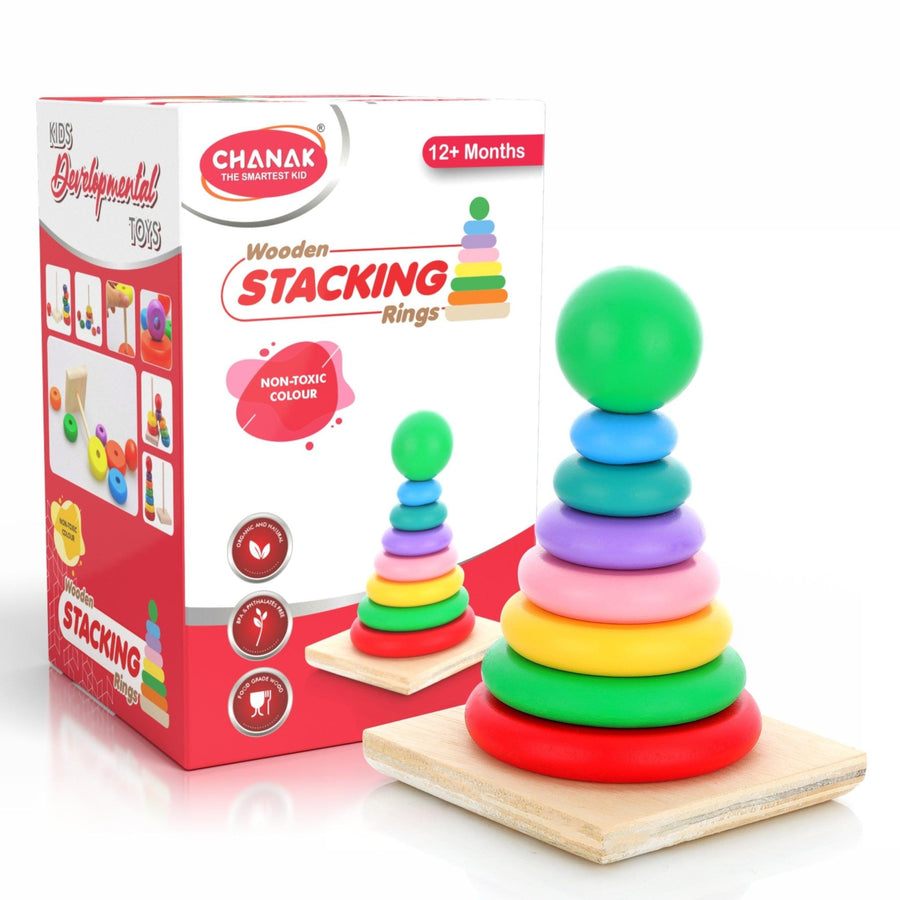 Chanak Wooden Stacking Ring Toy for Kids - Rainbow Colour - chanak